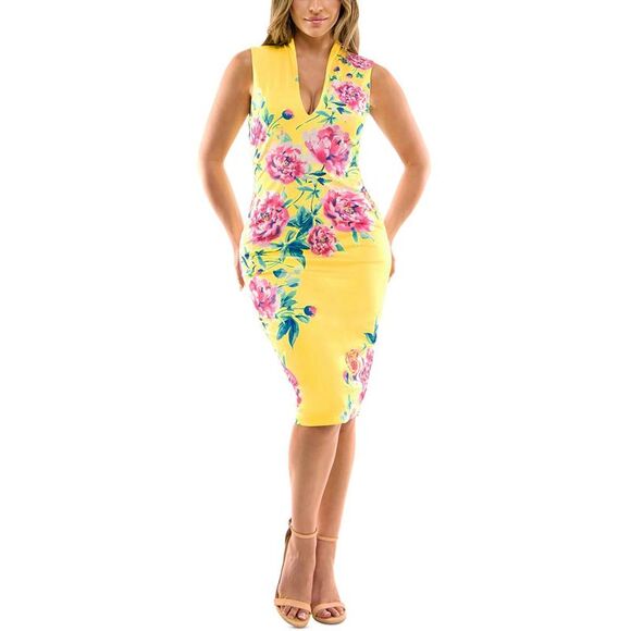 Bebe Dresses & Skirts - Bebe Womens Yellow Floral Print Scuba Midi Dress Juniors NWT
